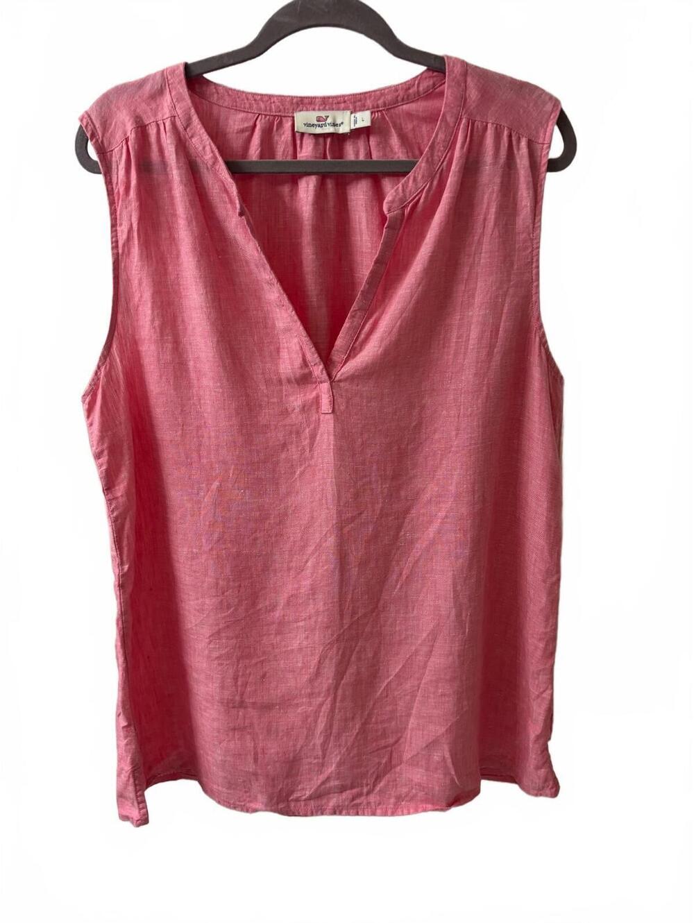 Vineyard Vines Women's Sleeveless 100% Linen Blouse Pink Size L